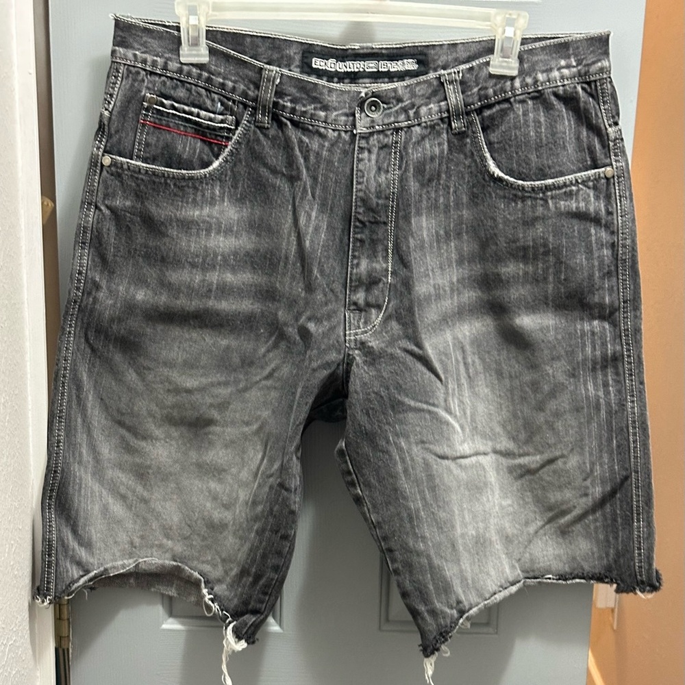 Ecko Unlimited Co. Y2K Wide Legged Baggy Jorts Black Stonewashed Denim Shorts 40